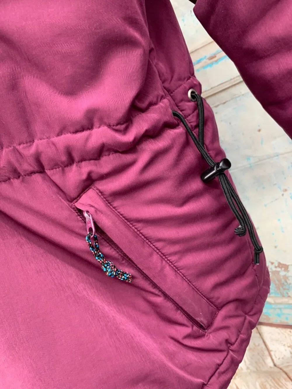 L.L. Bean 90's Insulated Pullover Anorak Hoodie Purple Plum Quilted Pattern Adju
